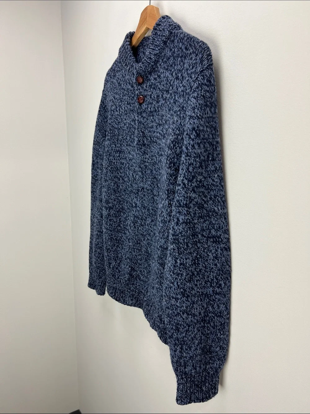 Vintage L.L. Bean Classic Ragg Wool Sweater Henley Blue Lambswool Mens Small